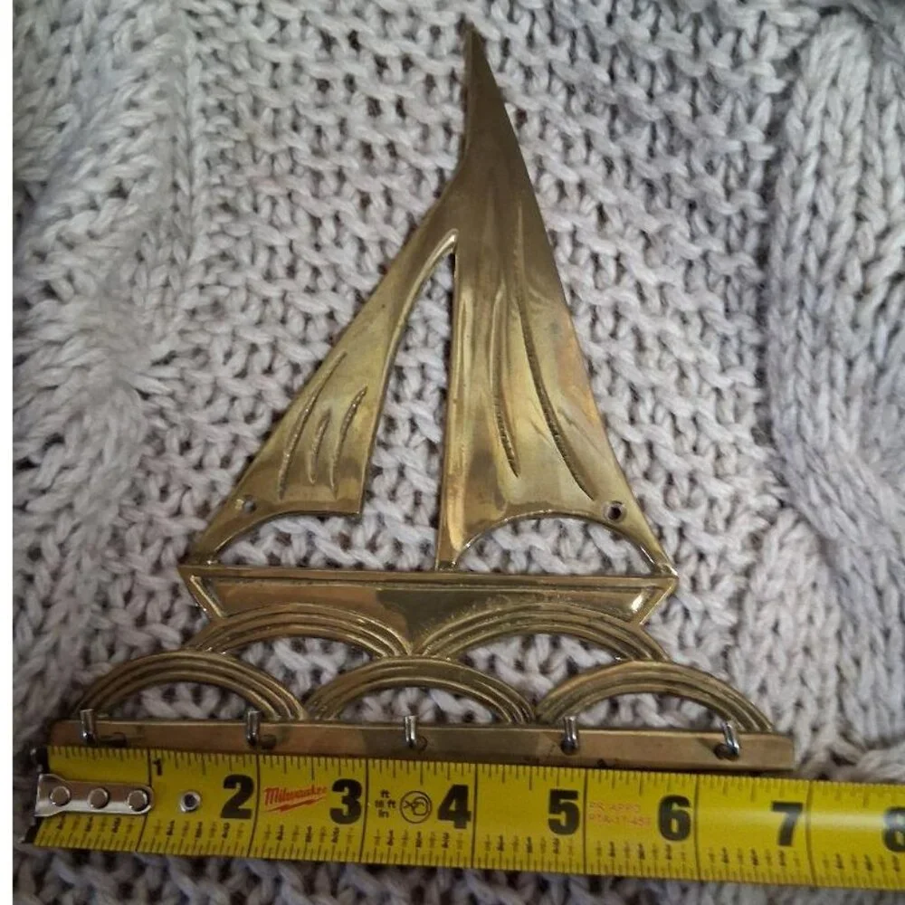 Vintage Interpur Brass Sailboat Wall Mounted Key Holder Nautical Decor Taiwan MC
